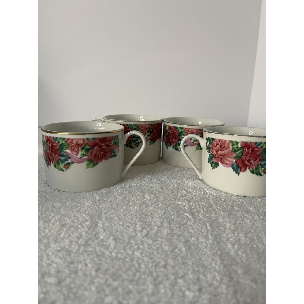 Tabletops Unlimited Gold Rim Pink Rose Flower Ceramic Coffee Tea Cup Mug 8oz (4)